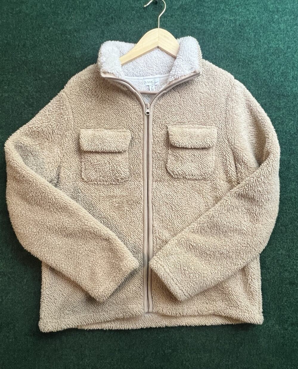 Olivia Sky Women's Beige Sherpa Full Zip Fleece Jacket